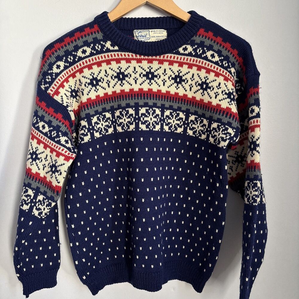 Vintage 70s Norway Oslo Wool Ski Chalet Fisherman Y2K Fair Isle Sweater SzM